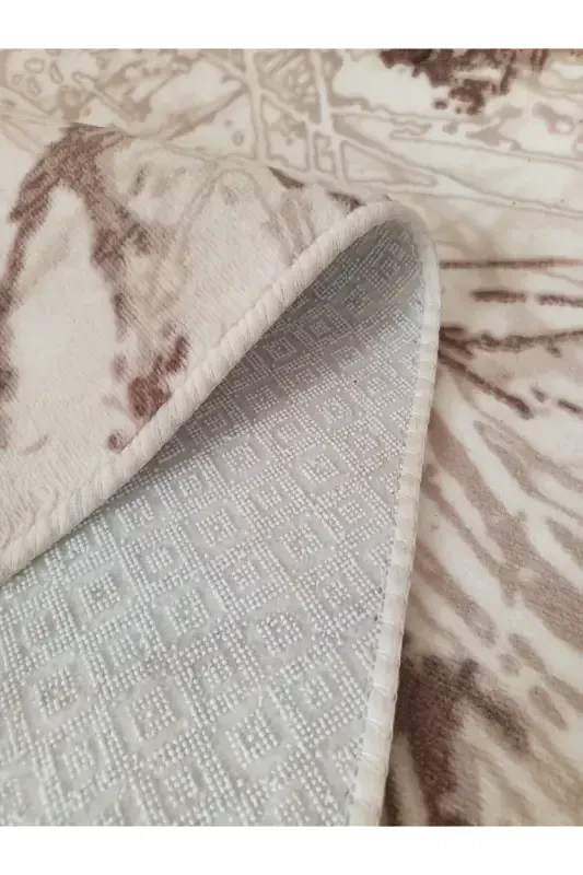 Cream Marble Pattern Washable Non-Slip Base Four Seasons Living Room Bathroom Balcony Teen Room Cut Runner-Brown - 4