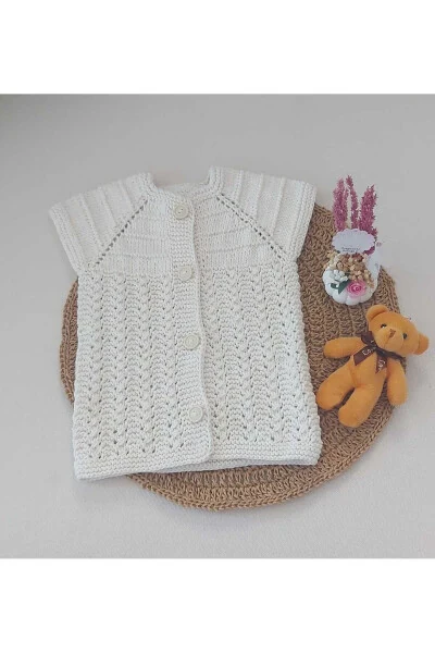 Cream Newborn Baby Hand Knit Cotton Vest with Buttons, Birth Anniversary Gift (0-12 Months) - BEGİN