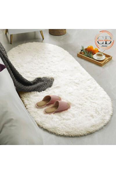 Cream Oval Plush Soft Washable Non-Slip Dot Base Antibacterial Living Room Hallway Kids Rug - 1