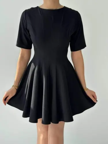 Cream Pleated Dress - BÜYÜKBEDENIZ (1)