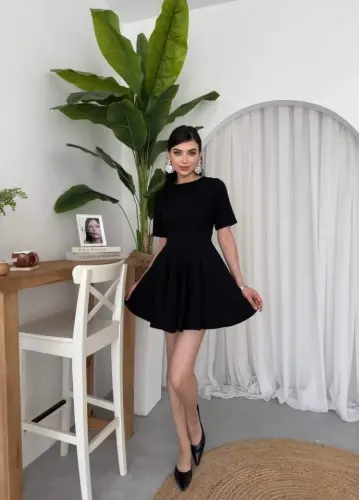 Cream Pleated Dress - 6