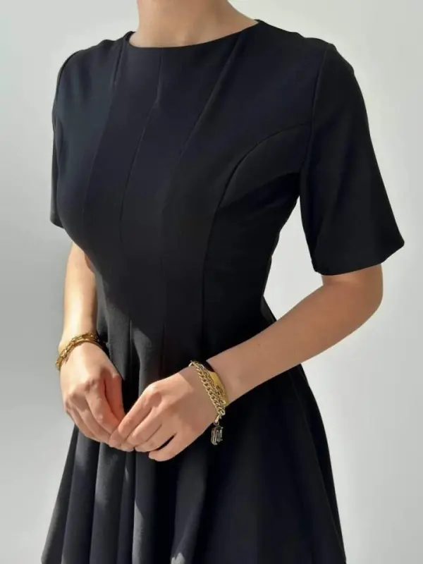 Cream Pleated Dress - 7