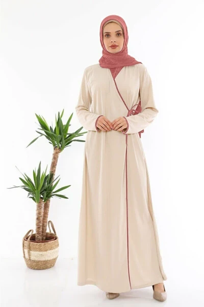 Cream Rose Ottoman Side-Tie Namaz Dress - MEDIPEK