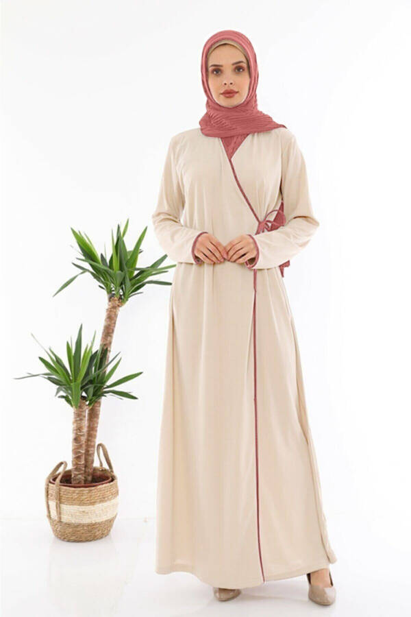 Cream Rose Ottoman Side-Tie Namaz Dress - 1