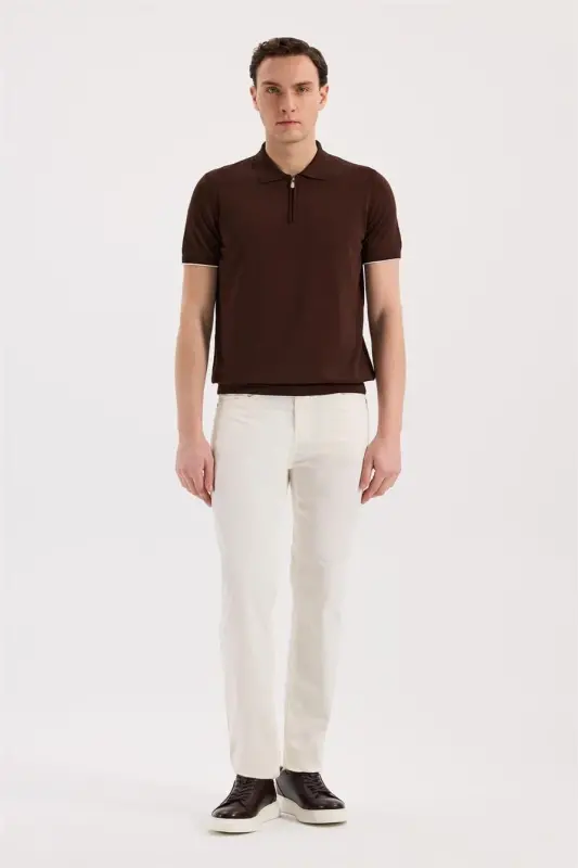 Cream Slim Fit 5 Pocket Sports Trousers - 2