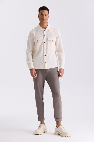 Cream Slim Fit Buttoned Collar Pocket Sports Shirt - 6