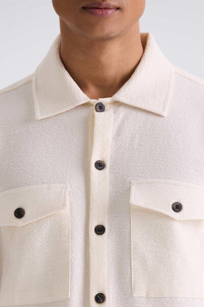 Cream Slim Fit Buttoned Collar Pocket Sports Shirt - 3