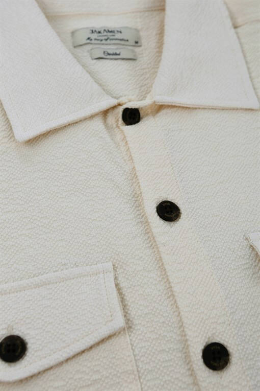 Cream Slim Fit Buttoned Collar Pocket Sports Shirt - 10