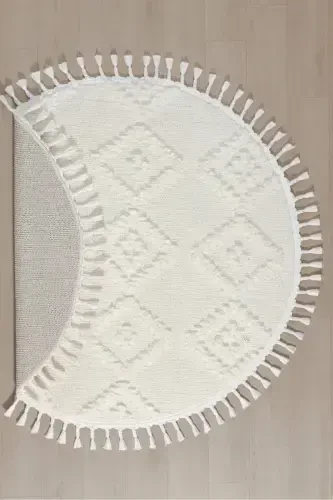 Cream Soft Plush Round Woven Carpet Nursery Bedroom Entryway Hallway Kitchen Rug Round-White 1 - 1