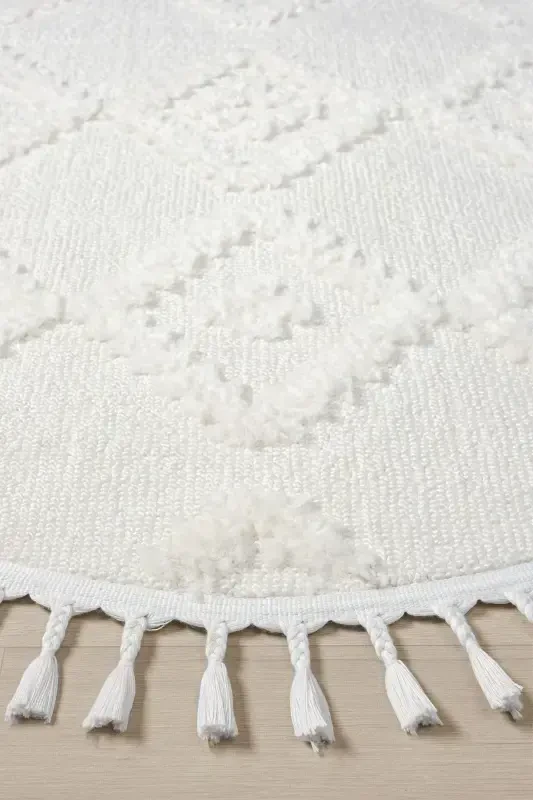 Cream Soft Plush Round Woven Carpet Nursery Bedroom Entryway Hallway Kitchen Rug Round-White 1 - 3