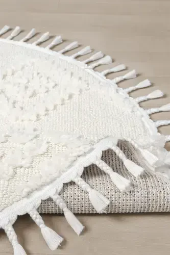 Cream Soft Plush Round Woven Carpet Nursery Bedroom Entryway Hallway Kitchen Rug Round-White 1 - 4