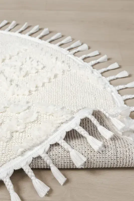 Cream Soft Plush Round Woven Carpet Nursery Bedroom Entryway Hallway Kitchen Rug Round-White 1 - 4