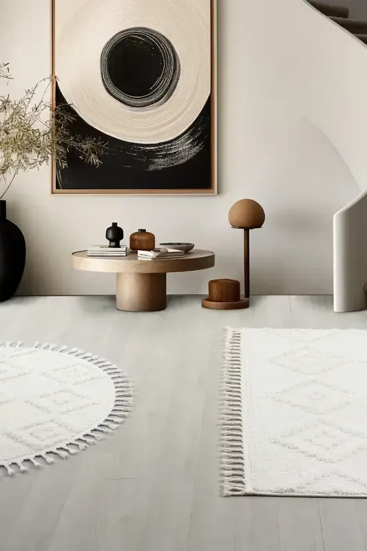 Cream Soft Plush Round Woven Carpet Nursery Bedroom Entryway Hallway Kitchen Rug Round-White 1 - 5