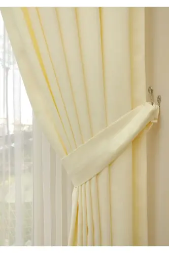 Cream Solid Color Backdrop Curtain, Plain Sewing Without Pleats, Buckram Gathering, Single Panel-Cream - 3