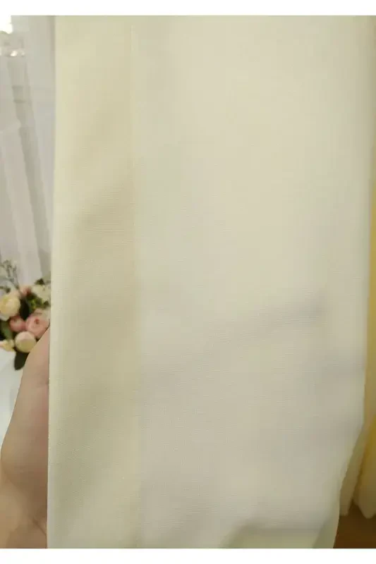 Cream Solid Color Backdrop Curtain, Plain Sewing Without Pleats, Buckram Gathering, Single Panel-Cream - 1