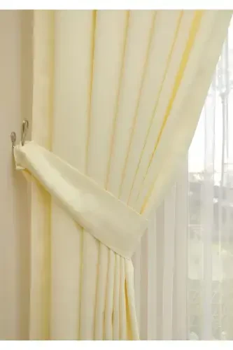 Cream Solid Color Backdrop Curtain, Plain Sewing Without Pleats, Buckram Gathering, Single Panel-Cream - 2