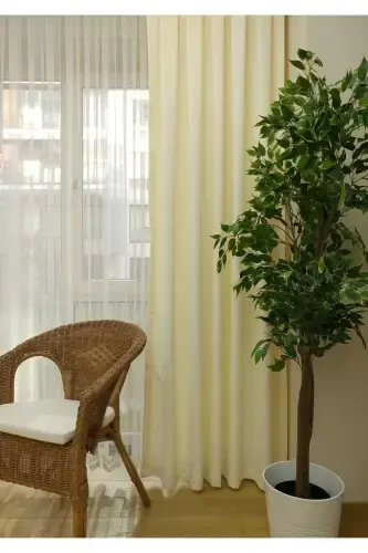 Cream Solid Color Backdrop Curtain, Plain Sewing Without Pleats, Buckram Gathering, Single Panel-Cream - 6