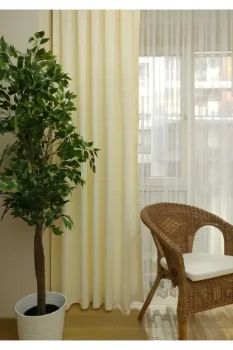 Cream Solid Color Backdrop Curtain, Plain Sewing Without Pleats, Buckram Gathering, Single Panel-Cream - 7