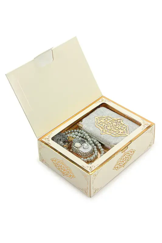 Cream Stone Dhikr Counter - Pocket Size Arabic Yasin Sharif - Hajj Umrah Gift Set with Pearl Rosary - Cream - 1