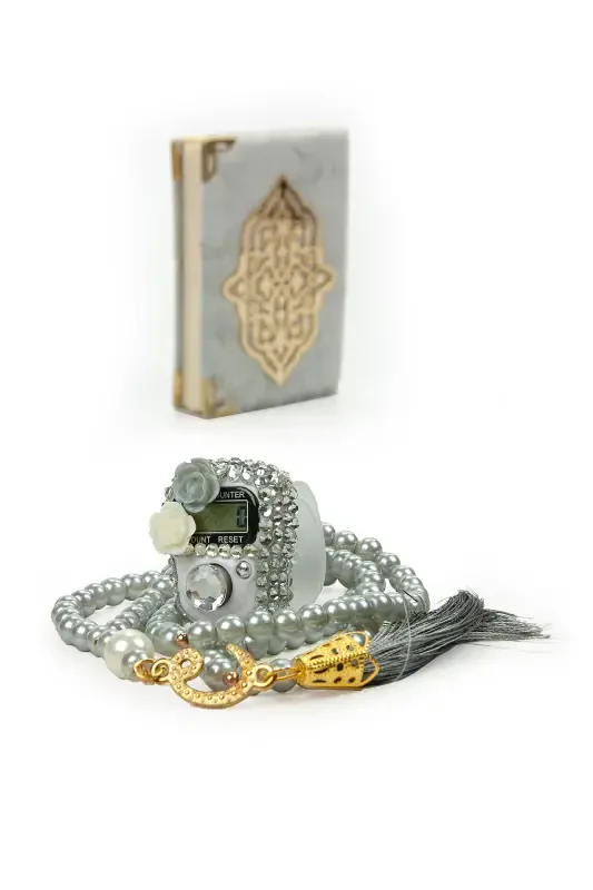 Cream Stone Dhikr Counter - Pocket Size Arabic Yasin Sharif - Hajj Umrah Gift Set with Pearl Rosary - Cream - 8