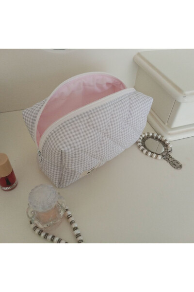 Cream Striped Makeup Bag - Large Size - 12