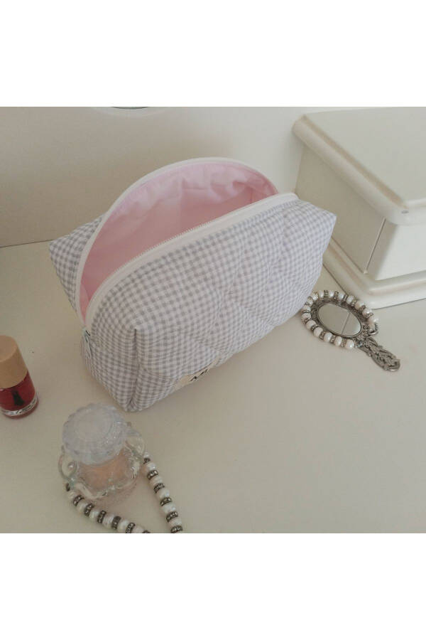 Cream Striped Makeup Bag - Large Size - 6