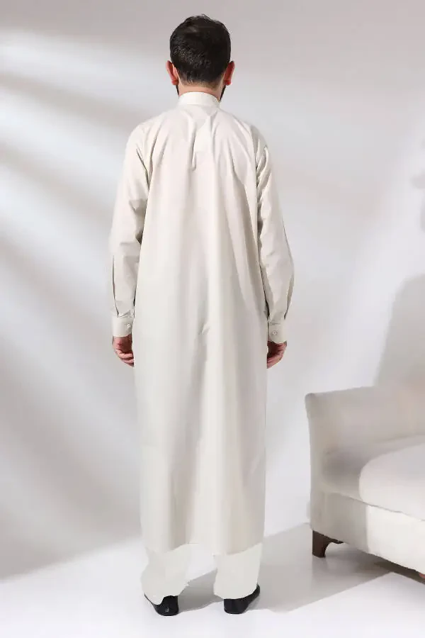 Cream Sycamore Dagron Fabric Men's Hajj Umrah Outfit Fi - 2