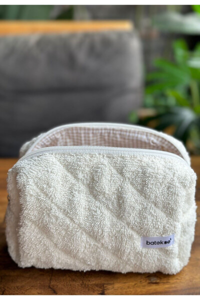 Cream Towel Makeup Bag - Large Size - 23