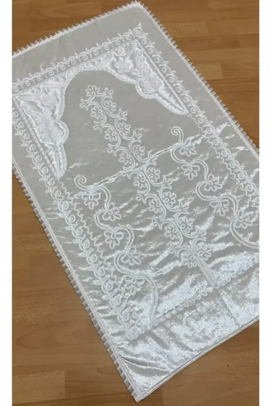 Cream Velvet Bridal Set Prayer Rug-Beige - AYHANHOME