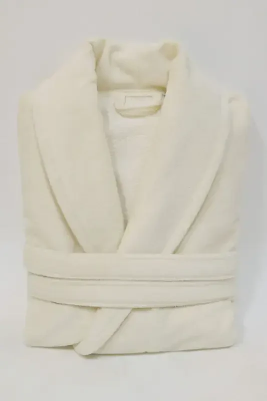 Cream Women/Men Unisex Shawl Collar Robe One Piece-k - AİRYCOT