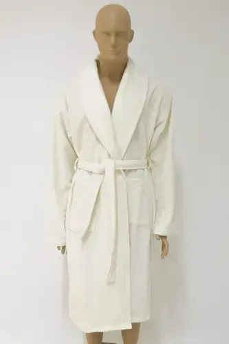 Cream Women/Men Unisex Shawl Collar Robe One Piece-k - AİRYCOT (1)