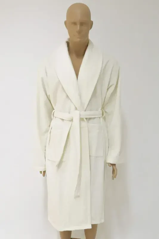 Cream Women/Men Unisex Shawl Collar Robe One Piece-k - 2