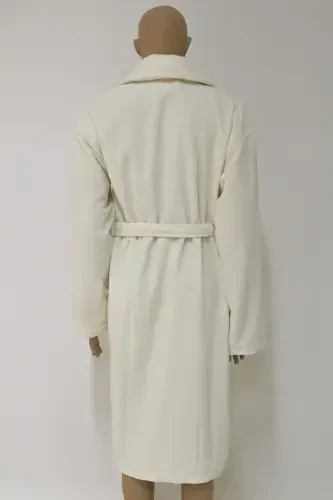 Cream Women/Men Unisex Shawl Collar Robe One Piece-k - 5