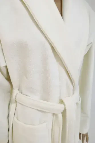 Cream Women/Men Unisex Shawl Collar Robe One Piece-k - 6