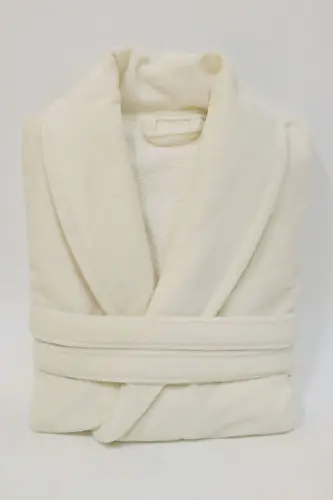Cream Women/Men Unisex Shawl Collar Robe One Piece-k - 1