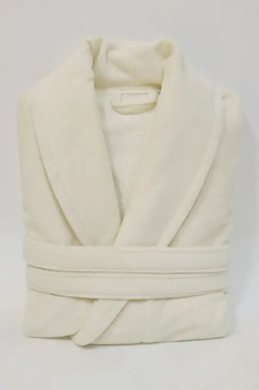 Cream Women/Men Unisex Shawl Collar Robe One Piece-k - 1