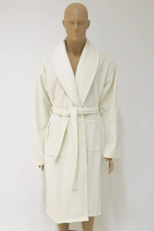 Cream Women/Men Unisex Shawl Collar Robe One Piece-k - 2
