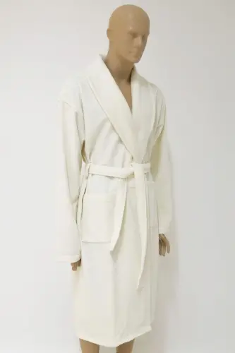 Cream Women/Men Unisex Shawl Collar Robe One Piece-k - 4