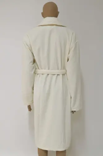 Cream Women/Men Unisex Shawl Collar Robe One Piece-k - 5