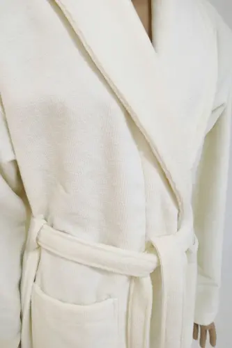 Cream Women/Men Unisex Shawl Collar Robe One Piece-k - 6