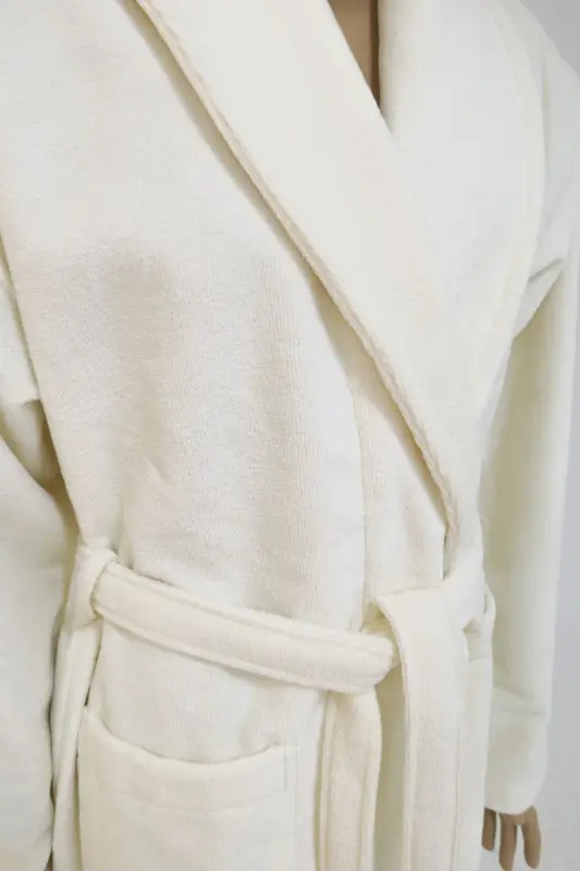 Cream Women/Men Unisex Shawl Collar Robe One Piece-k - 9