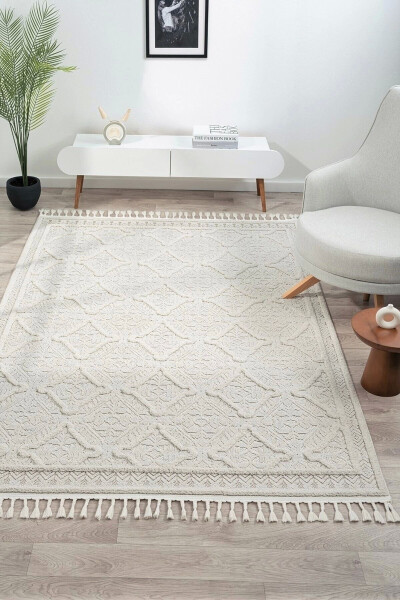 Cream Woven Washable Rug Hallway Living Room Lounge Kitchen Rug - 9