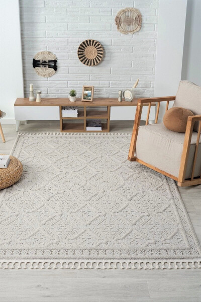 Cream Woven Washable Rug Hallway Living Room Lounge Kitchen Rug - 12