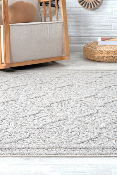 Cream Woven Washable Rug Hallway Living Room Lounge Kitchen Rug - 6