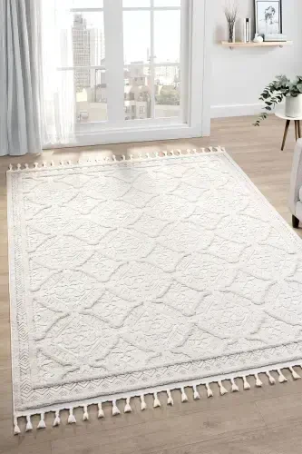 Cream Woven Washable Rug Hallway Living Room Lounge Kitchen Rug - 1