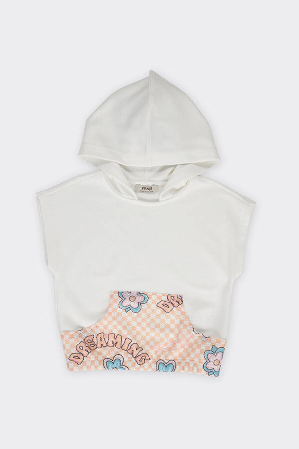 Creamy-colored hoodie with a kangaroo pocket and a girl's design. - 2