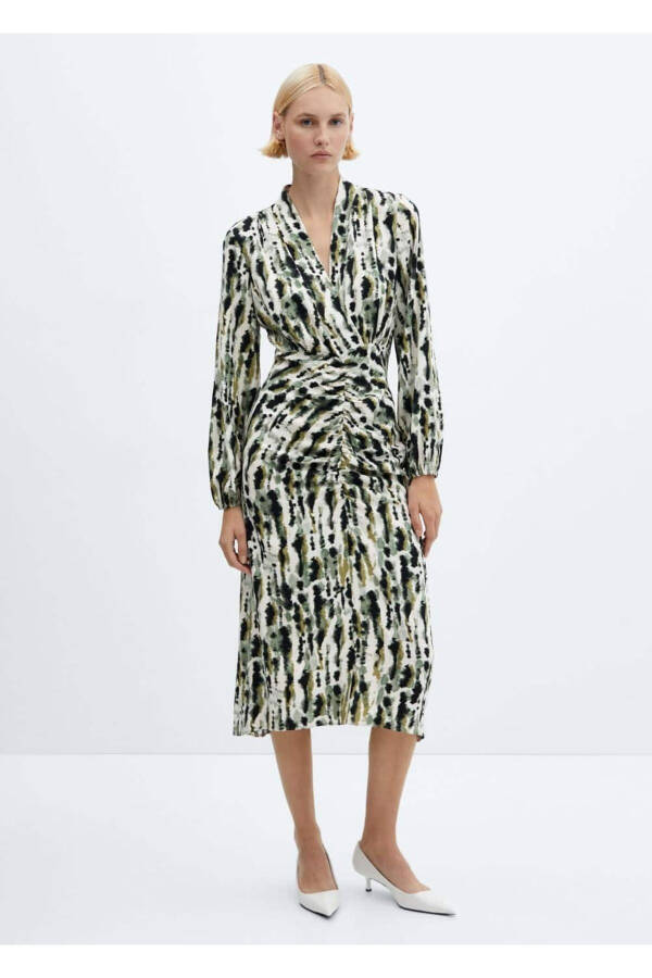 Creased Detailed Patterned Dress - 2