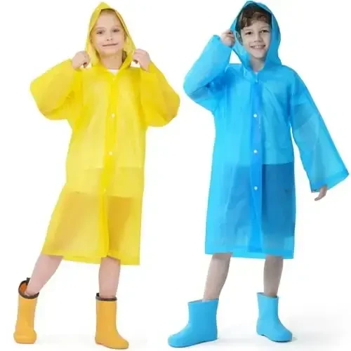 Create 2 Pack Raincoats for Kids, Reusable Rain Ponchos with Hood and Sleeves, Waterproof Rain Coats for Boys and Girls 