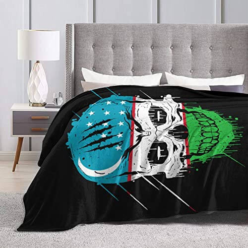 Creative Uzbekistan Patriot Skull National Flag Throw Blanket 40