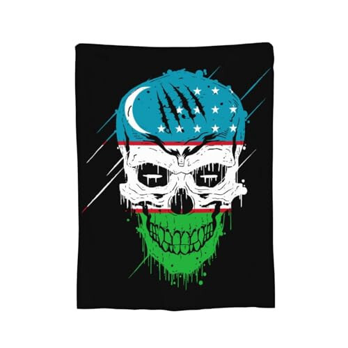 Creative Uzbekistan Patriot Skull National Flag Throw Blanket 40